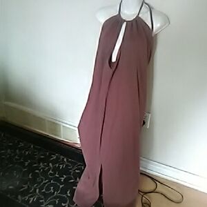 Elegant Halter Neck Dress Slits Front & Back in Brown Summer Fun